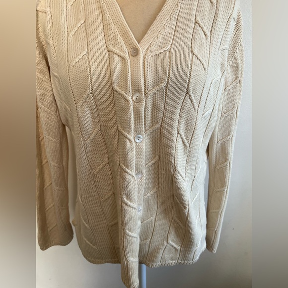 valerie stevens 100% silk cardigan knit sweater pearl beige color - Picture 4 of 8